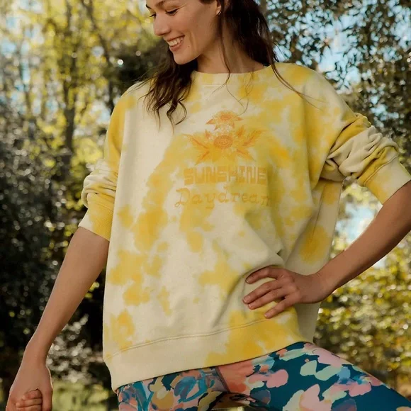 Anthropologie Sun Keep Sunshine Daydream Sweatshirt Yellow Dye Size Small - Picture 1 of 6